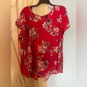 Torrid | Red floral flutter sleeve blouse
